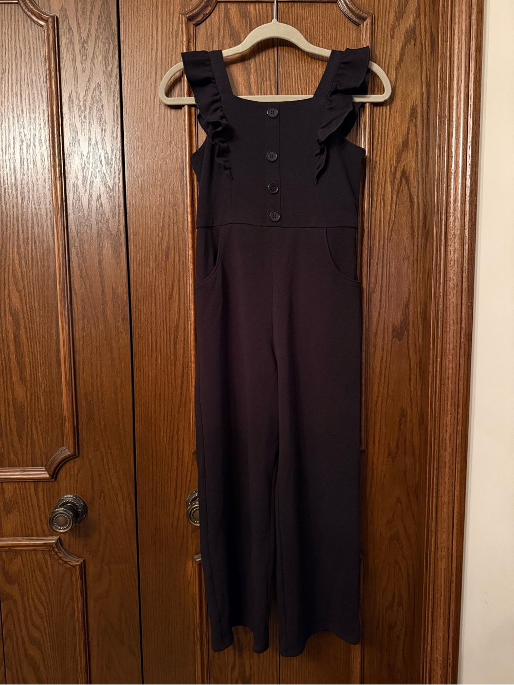 Girls Zunie Black Ruffle-Strap Wide-Leg Jumpsuit size 12